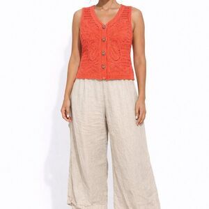Wayan 100% Cotton Crochet Vest NWT Small/Medium Coral Boho Button Front Top